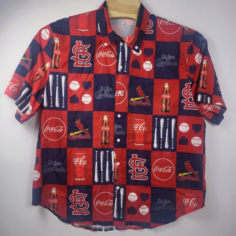 St. Louis Cardinals & Coca-Cola Adult All Over Print Shirt Size XL 6/7/24 SGA